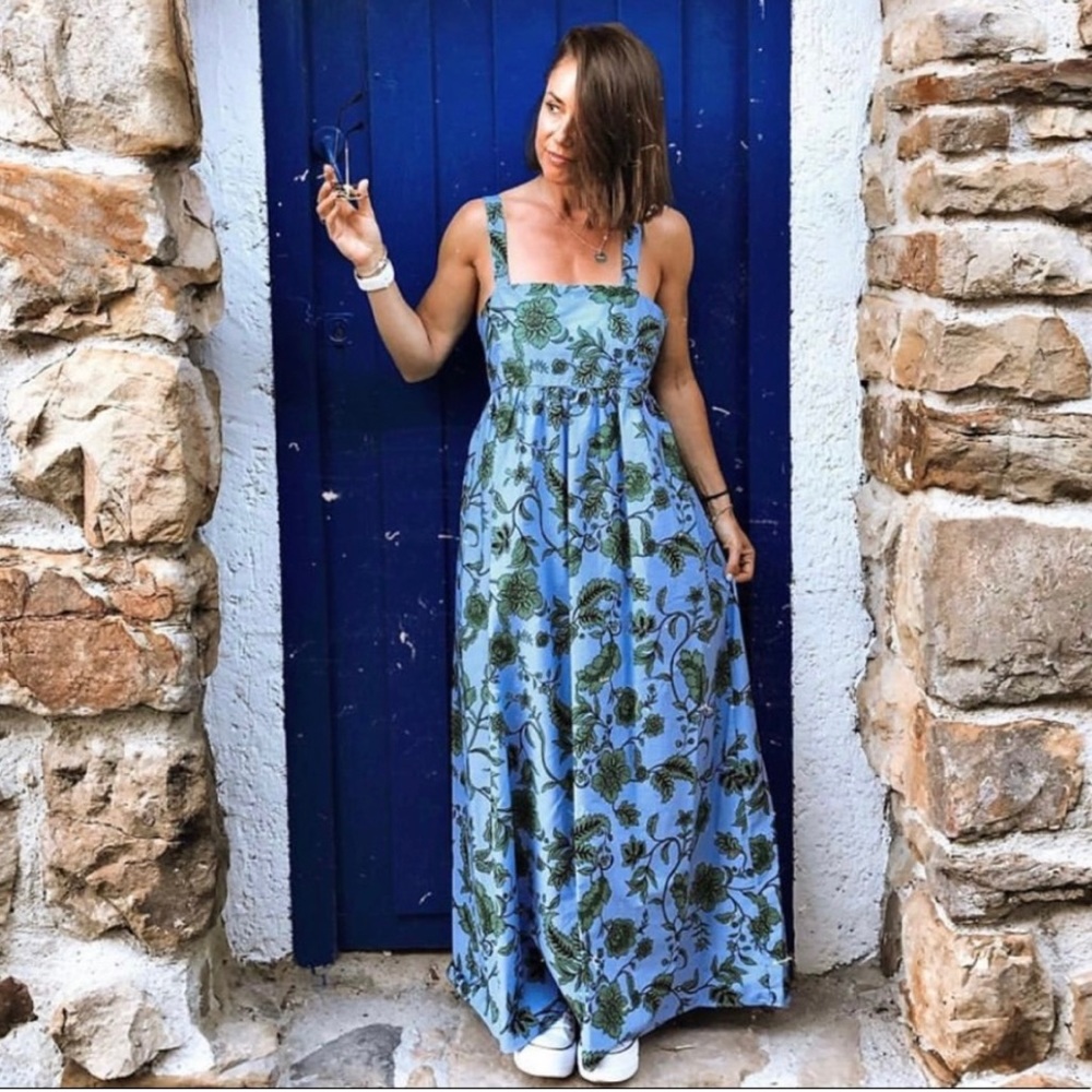 Zara Blue and Green Floral Maxi Dress